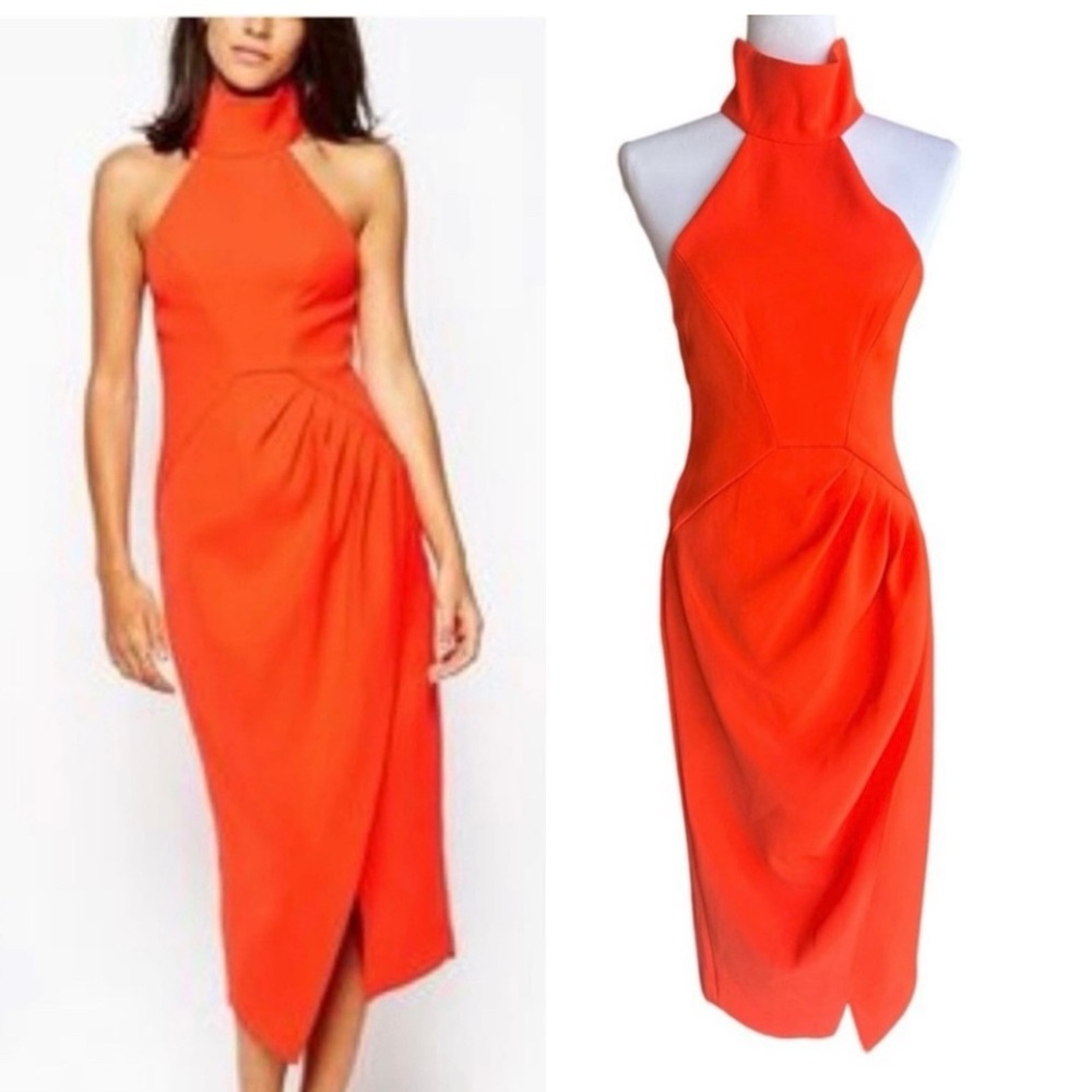 NWT C/MEO Collective Kiss Land Midi Dress | Red Orange | Wedding Guest | Small